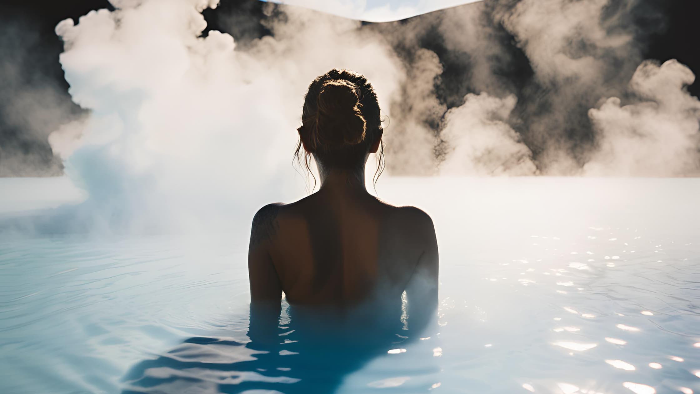 Soaking in a huge natural hot pool.