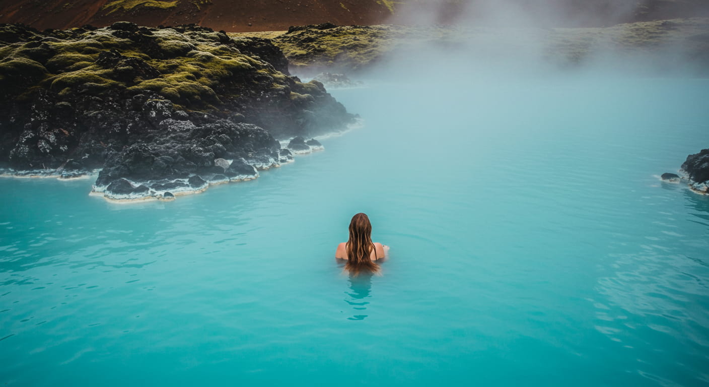 Soaking in a huge natural hot pool.