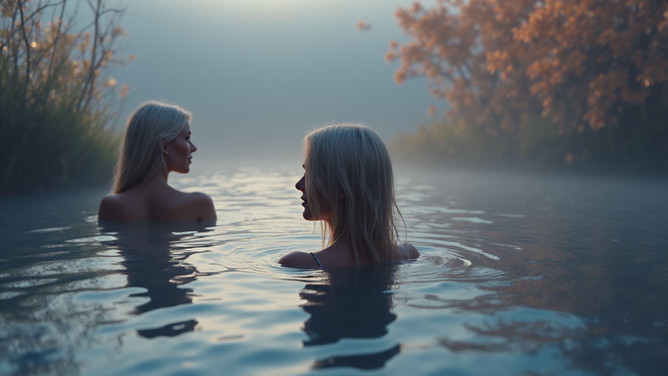 Woman soaking in a clothing-optional natural hot springs