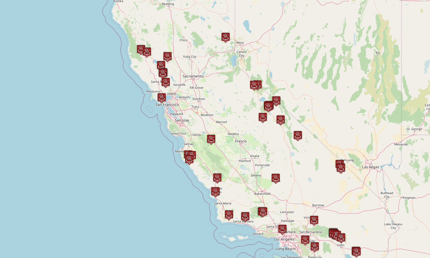 Map of natural hot pools.